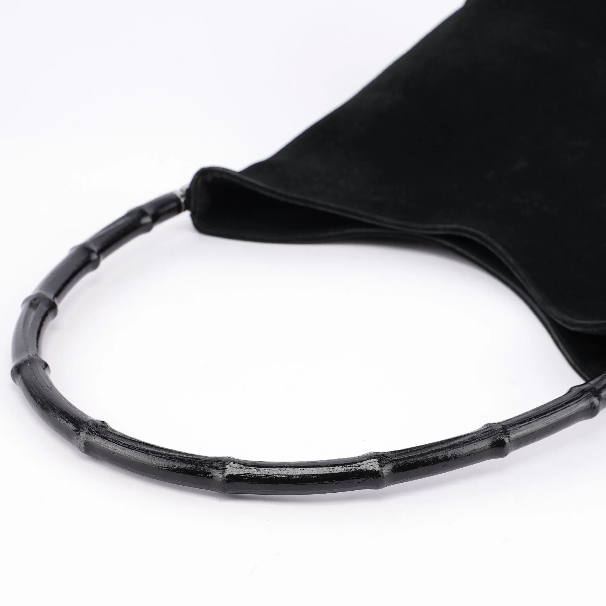 Black Suede Bamboo Hobo Shoulder Bag