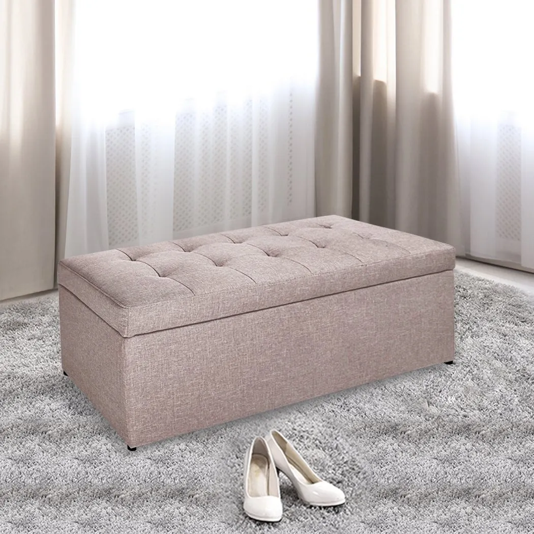 Blanket Box Storage Ottoman PU Leather Fabric Chest Toy Clothes Foot Stool Bed