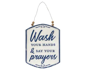 Blue & white 'Wash Your Hands' bathroom sign