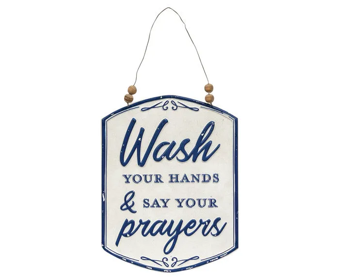 Blue & white 'Wash Your Hands' bathroom sign