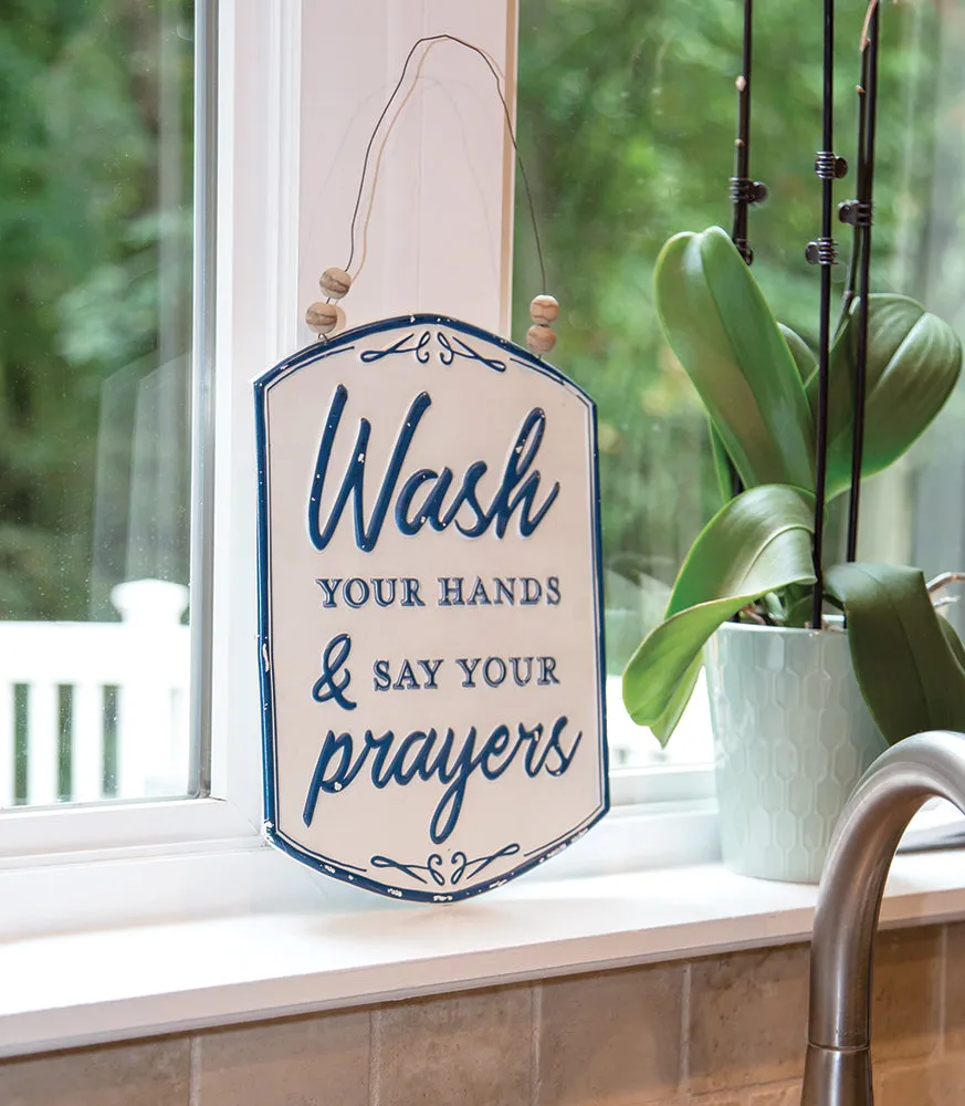 Blue & white 'Wash Your Hands' bathroom sign