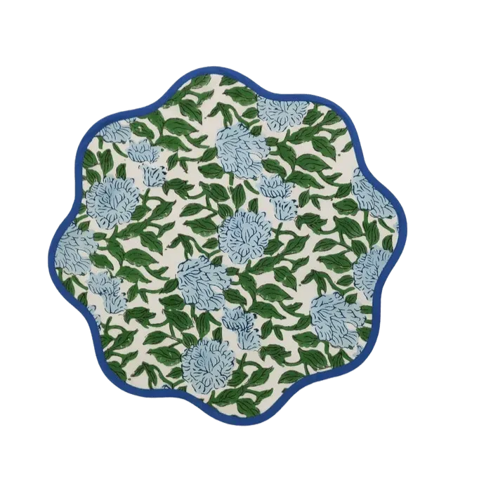 Blue Botanical Round scalloped Placemats