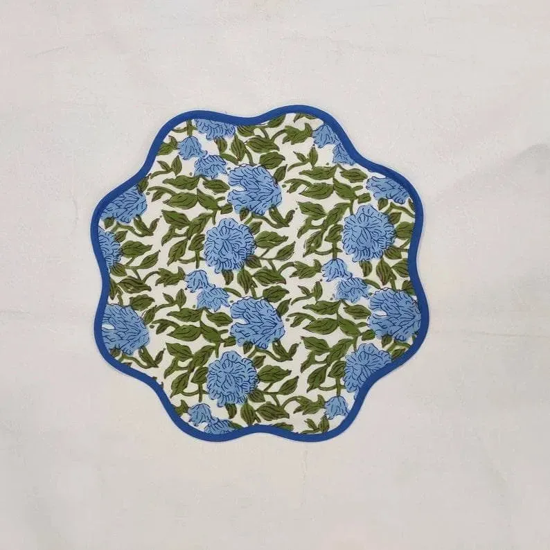 Blue Botanical Round scalloped Placemats