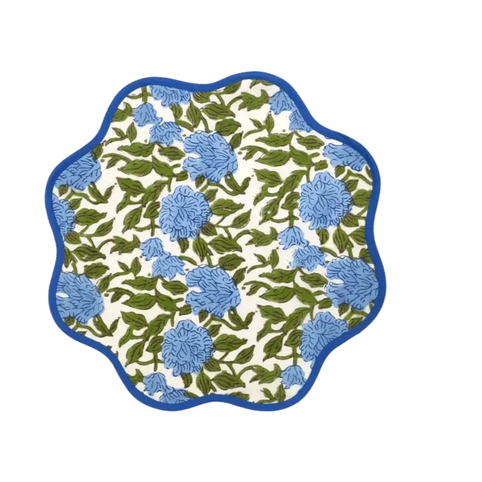 Blue Botanical Round scalloped Placemats