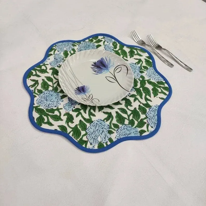 Blue Botanical Round scalloped Placemats