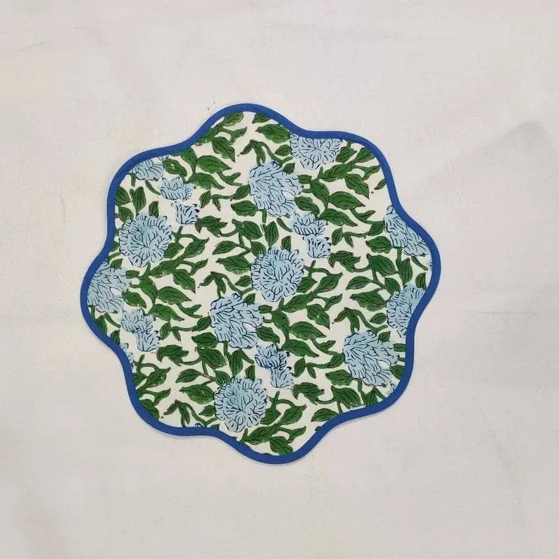 Blue Botanical Round scalloped Placemats