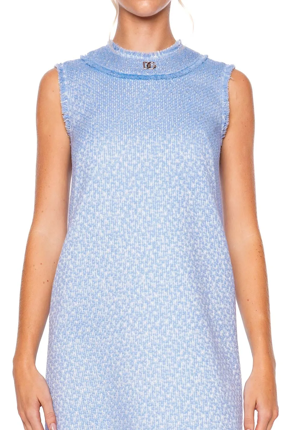 Blue Tweed Sleeveless Mini Dress