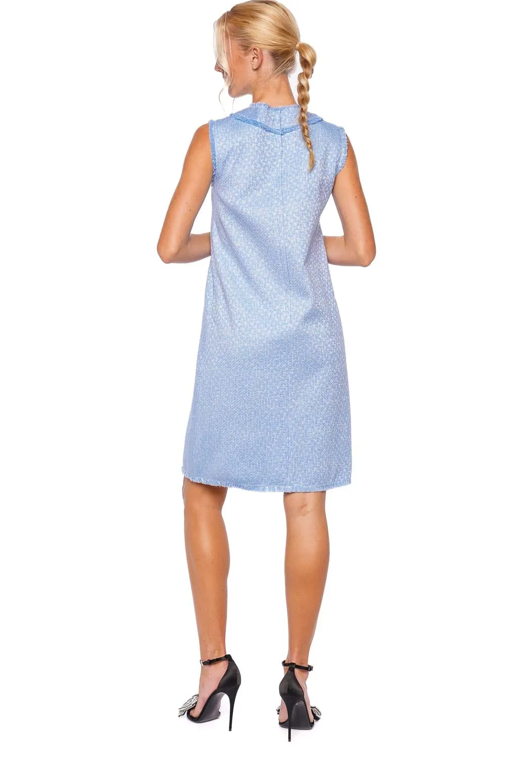Blue Tweed Sleeveless Mini Dress