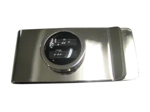 Bordered Black Toned Circular Music Sheet Money Clip