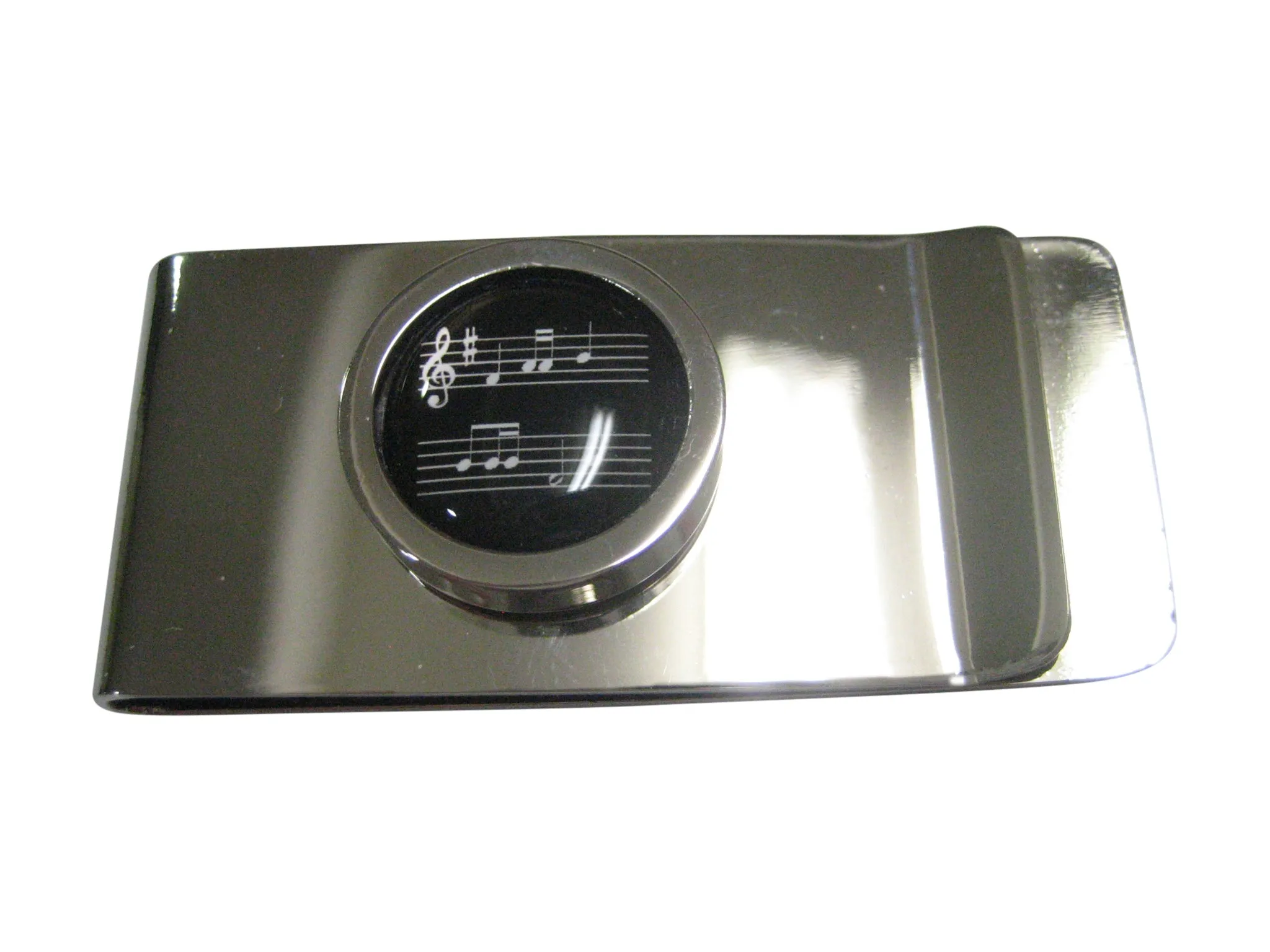 Bordered Black Toned Circular Music Sheet Money Clip
