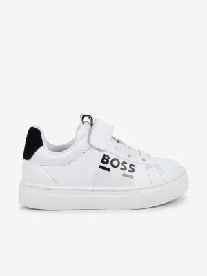 BOSS Boys Leather Logo Trainers in White