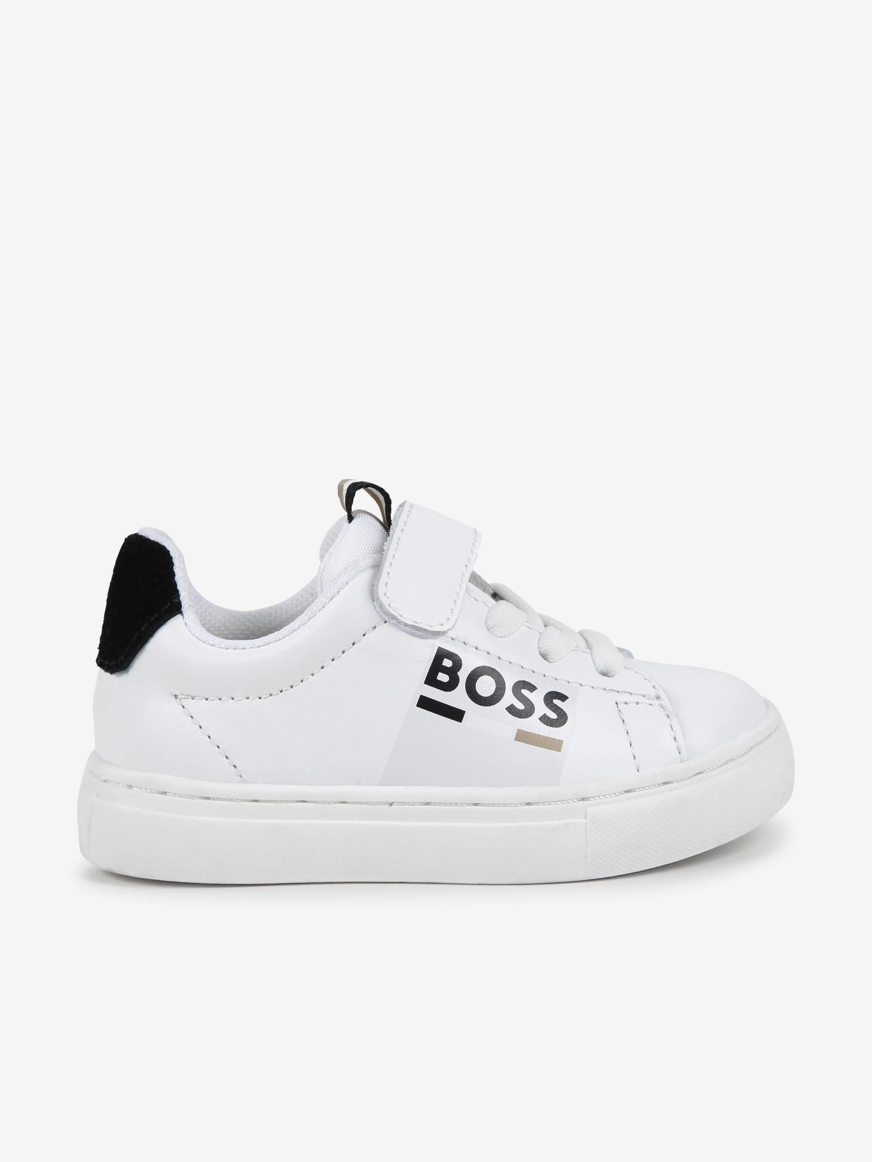 BOSS Boys Leather Logo Trainers in White