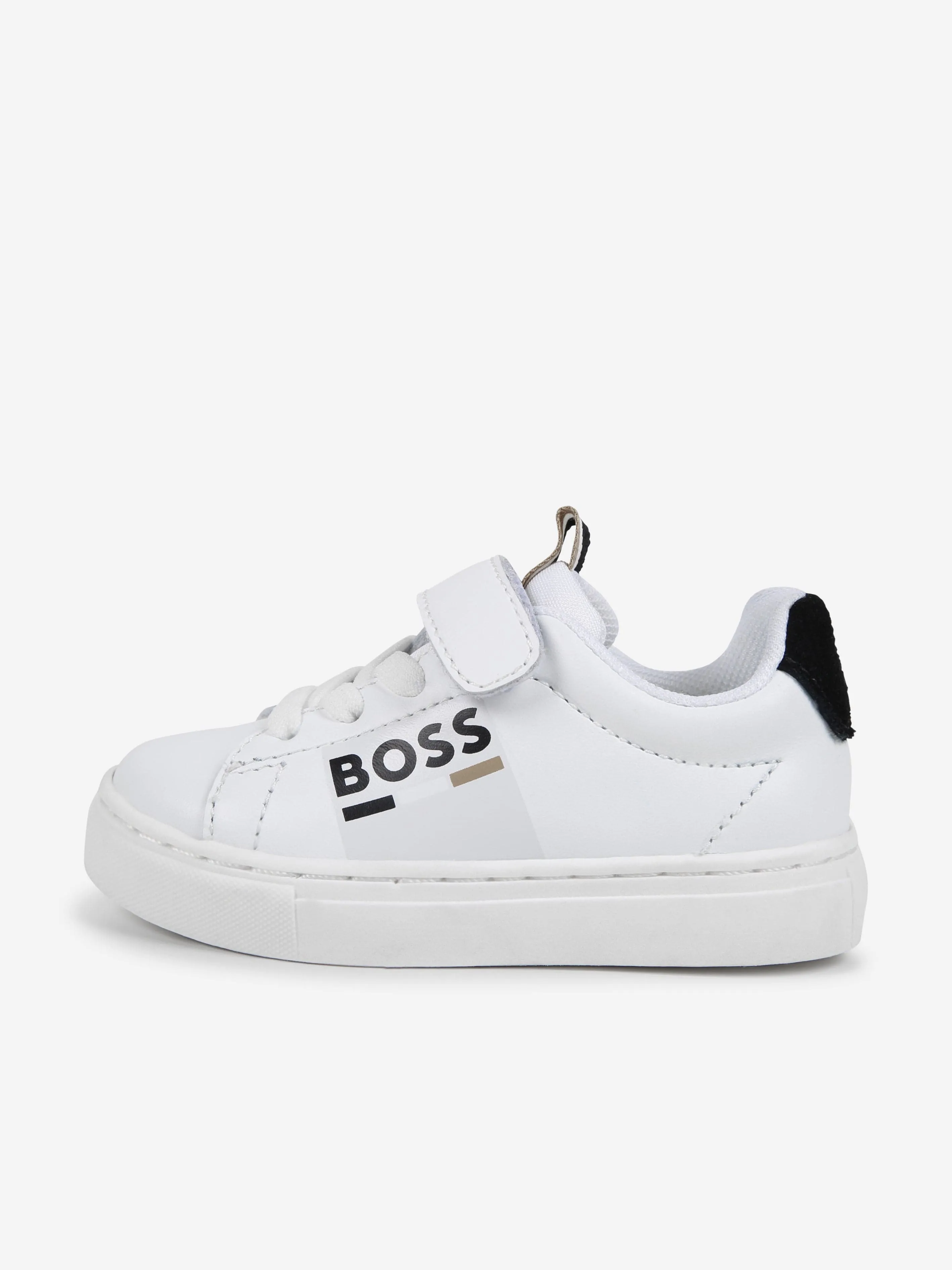 BOSS Boys Leather Logo Trainers in White