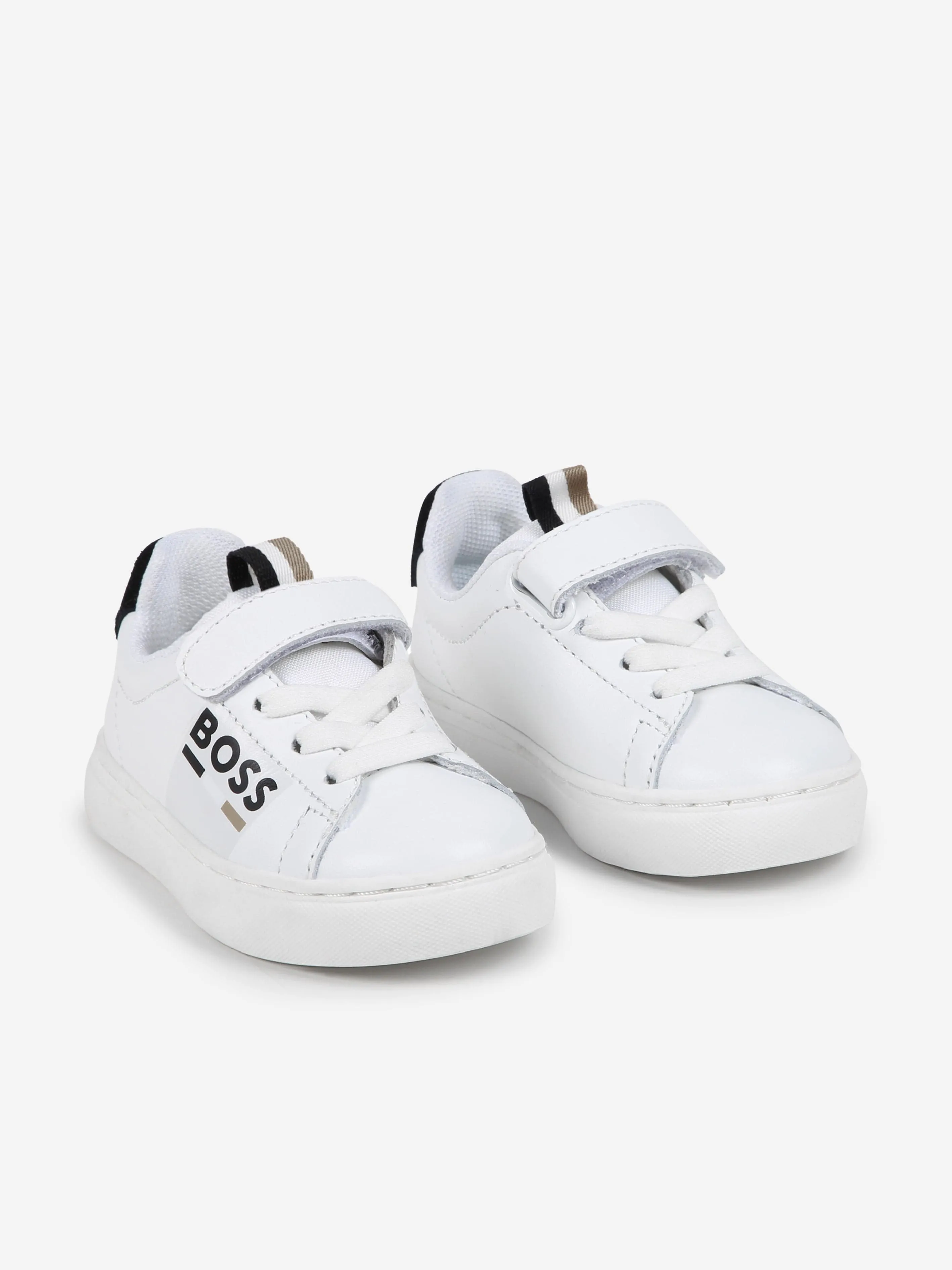 BOSS Boys Leather Logo Trainers in White