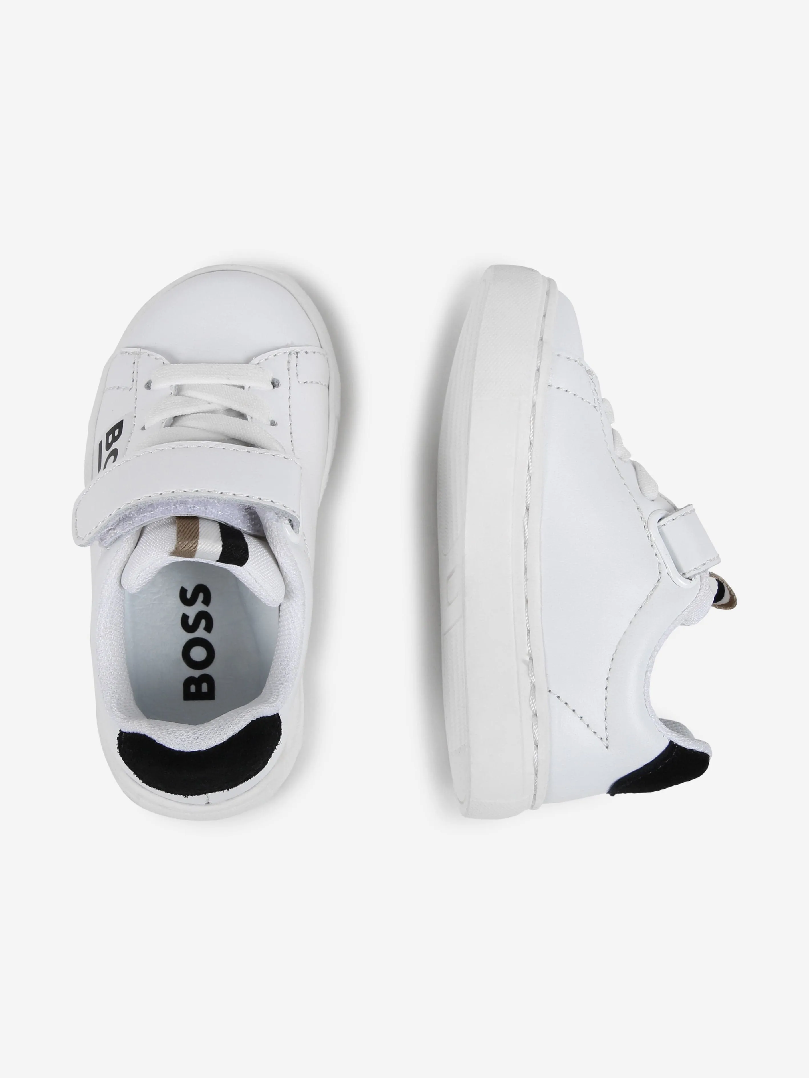 BOSS Boys Leather Logo Trainers in White