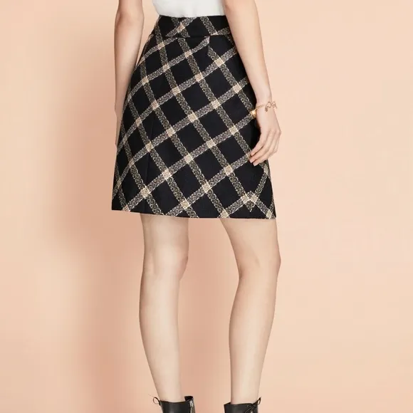 Brooks Brothers Navy Windowpane Wool Boucle Skirt