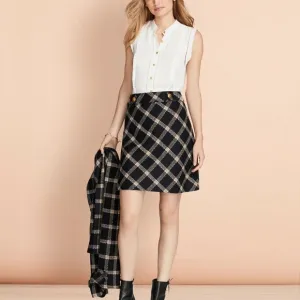 Brooks Brothers Navy Windowpane Wool Boucle Skirt