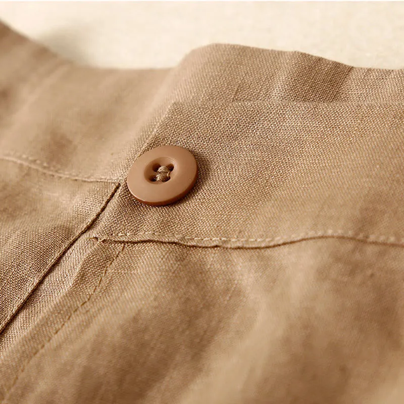 Buddha Stones Vintage Summer Asymmetrical High Waist Women's Cotton Linen Skirt With Pockets