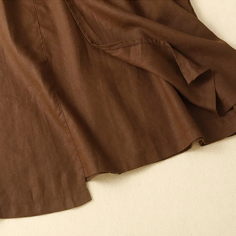 Buddha Stones Vintage Summer Asymmetrical High Waist Women's Cotton Linen Skirt With Pockets