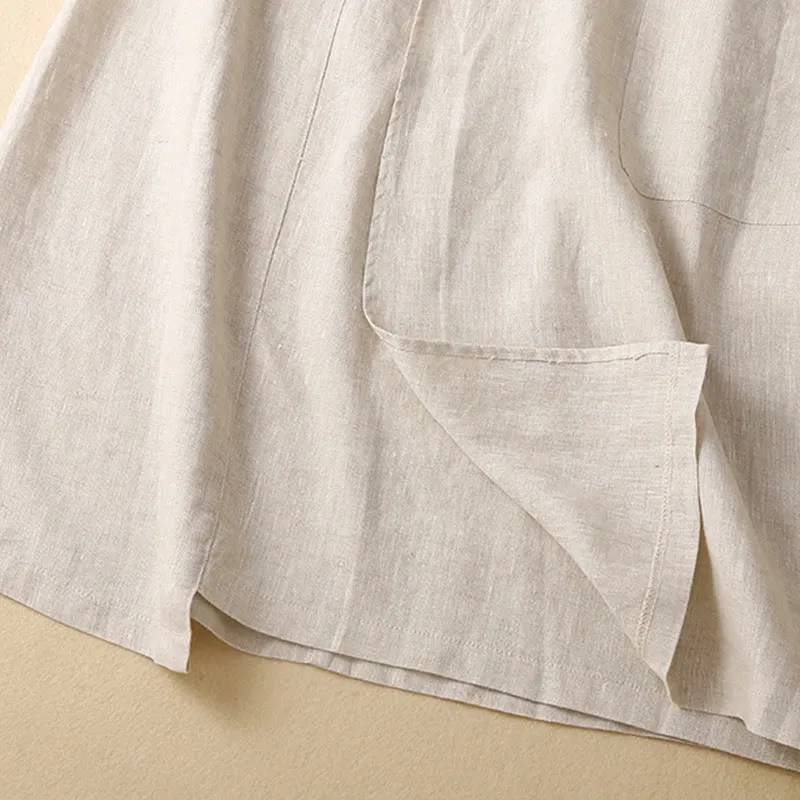 Buddha Stones Vintage Summer Asymmetrical High Waist Women's Cotton Linen Skirt With Pockets