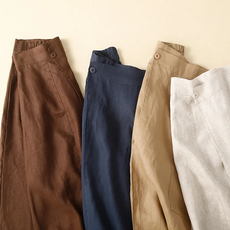 Buddha Stones Vintage Summer Asymmetrical High Waist Women's Cotton Linen Skirt With Pockets