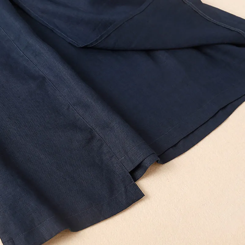 Buddha Stones Vintage Summer Asymmetrical High Waist Women's Cotton Linen Skirt With Pockets