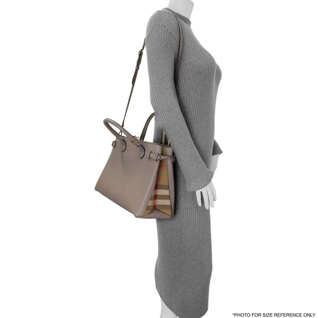 Burberry Grey Calfskin House Check Medium Banner Tote