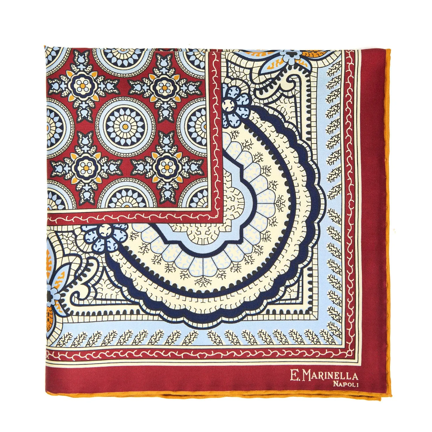 BURGUNDY HAND-PRINTED SILK POCKET SQUARE