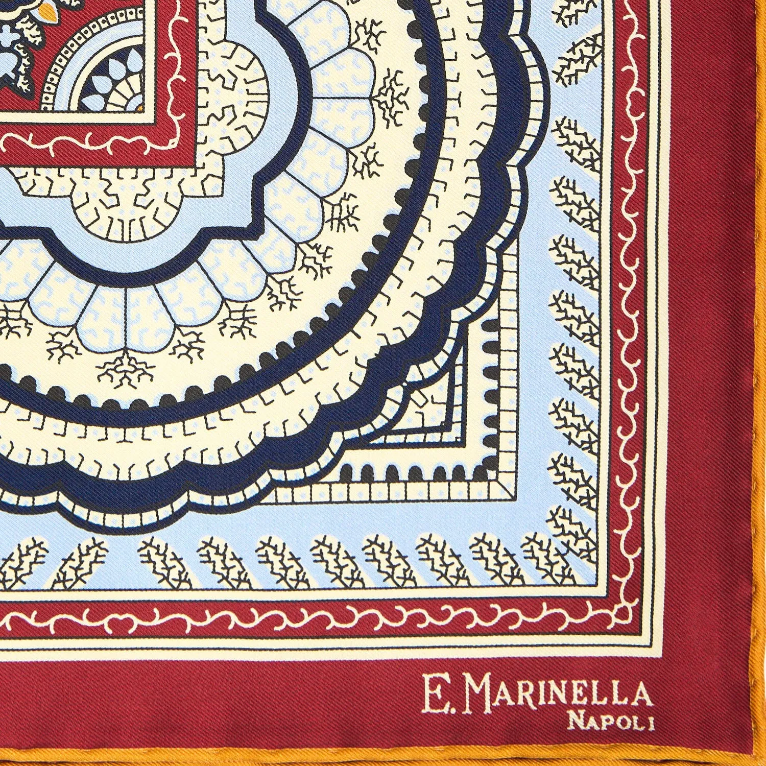 BURGUNDY HAND-PRINTED SILK POCKET SQUARE