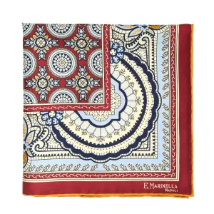 BURGUNDY HAND-PRINTED SILK POCKET SQUARE