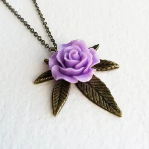 Cannabis Rose Weed Necklace - Bronze & Lilac