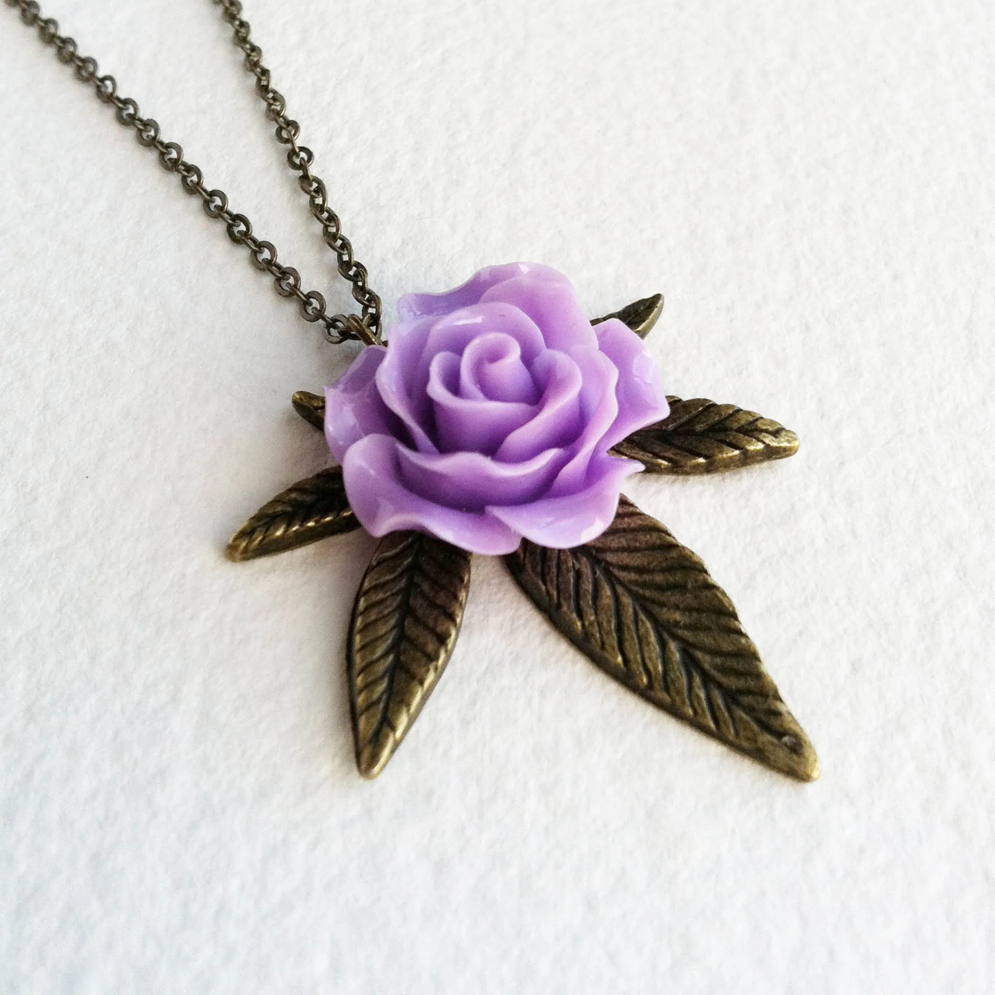 Cannabis Rose Weed Necklace - Bronze & Lilac