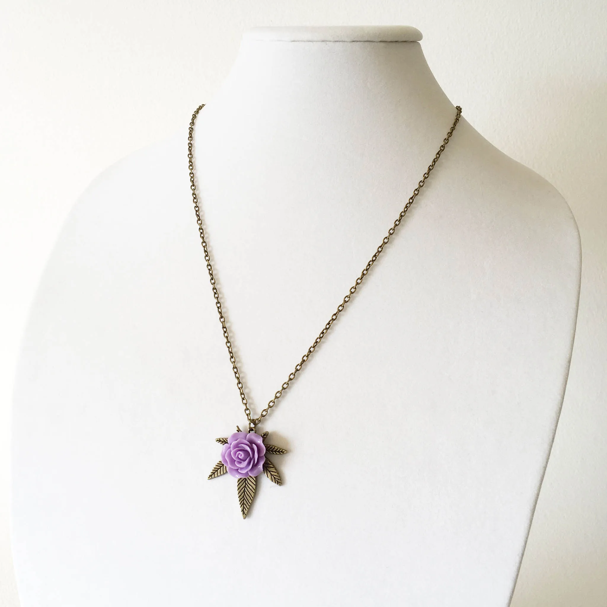 Cannabis Rose Weed Necklace - Bronze & Lilac