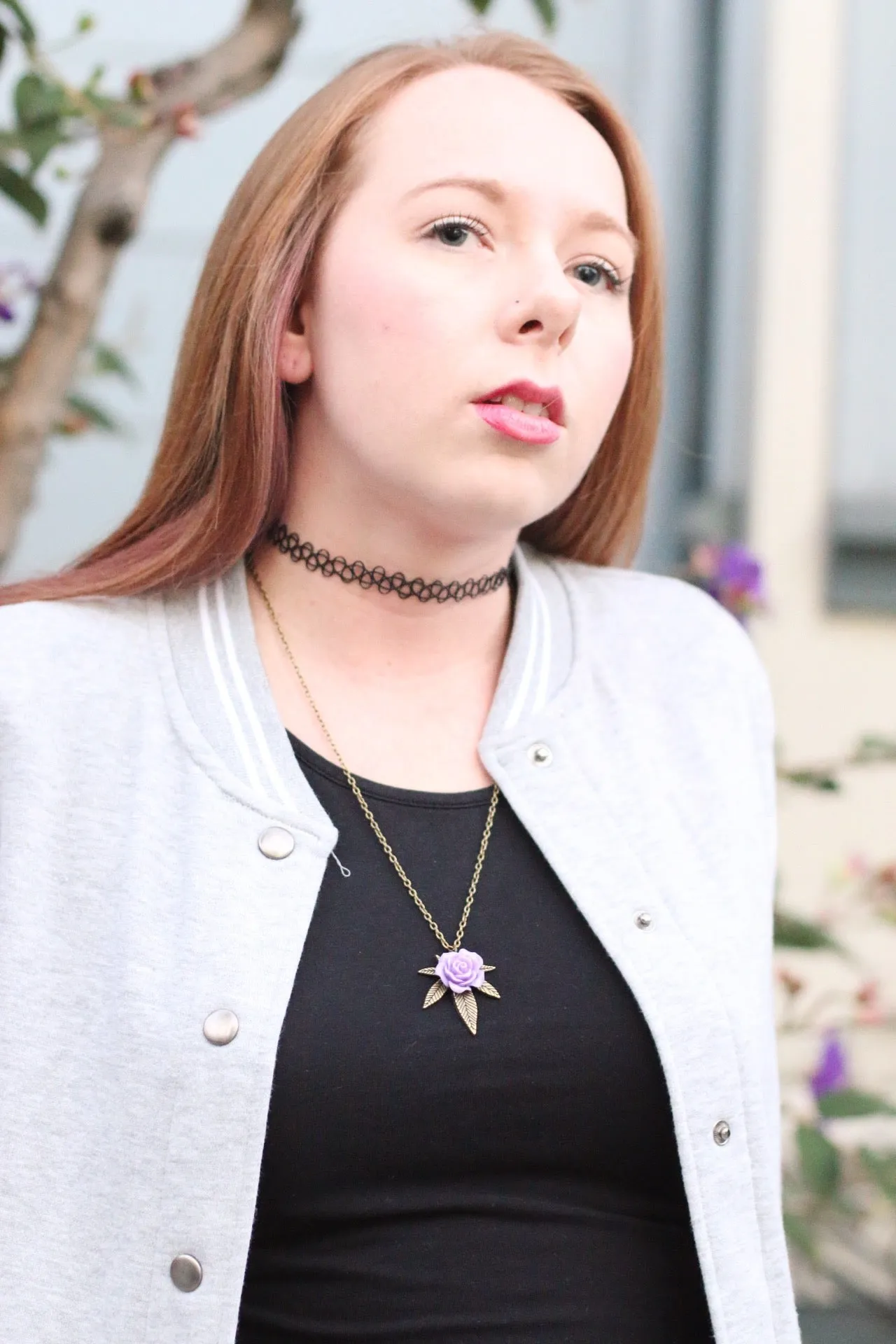 Cannabis Rose Weed Necklace - Bronze & Lilac