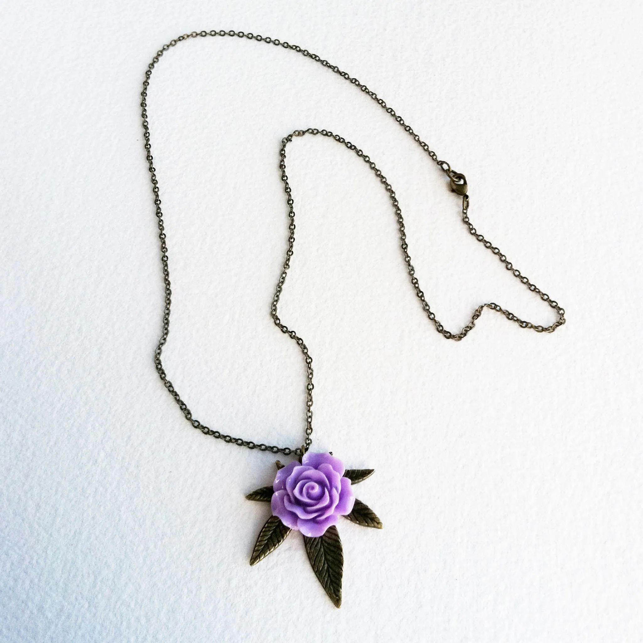 Cannabis Rose Weed Necklace - Bronze & Lilac