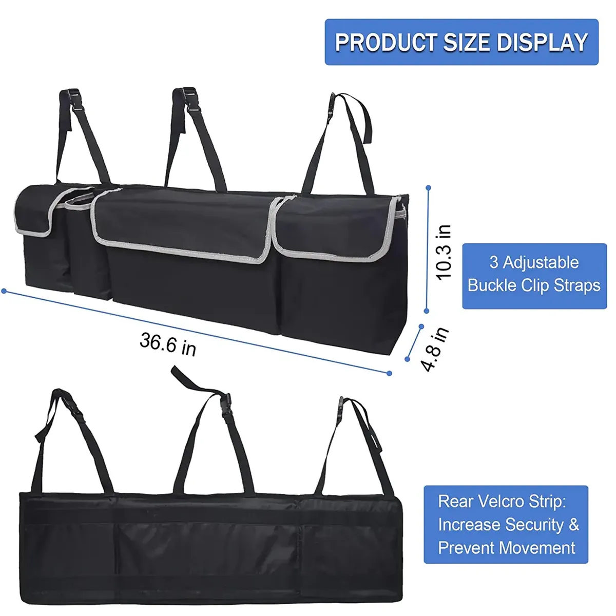 Car Trunk Hanging Organizer Fit Your Car, Thick Backseat Trunk Storage Bag with 4 Pockets and 3 Adjustable Shoulder Straps, Foldable Car Trunk Interior Accessories Releases Your Trunk Space, Free Trunk Floor