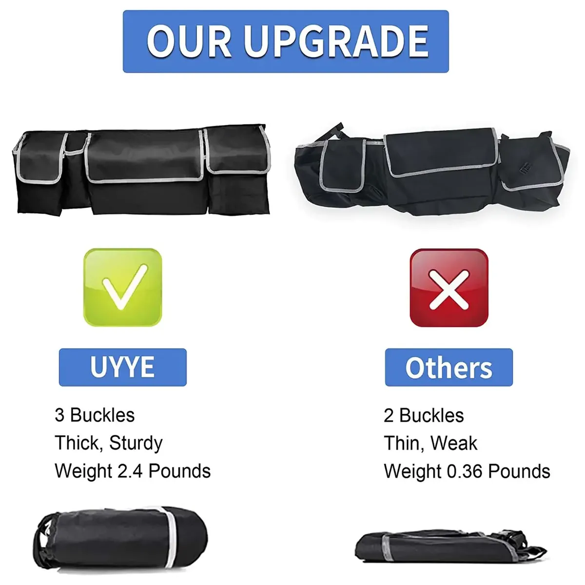 Car Trunk Hanging Organizer Fit Your Car, Thick Backseat Trunk Storage Bag with 4 Pockets and 3 Adjustable Shoulder Straps, Foldable Car Trunk Interior Accessories Releases Your Trunk Space, Free Trunk Floor