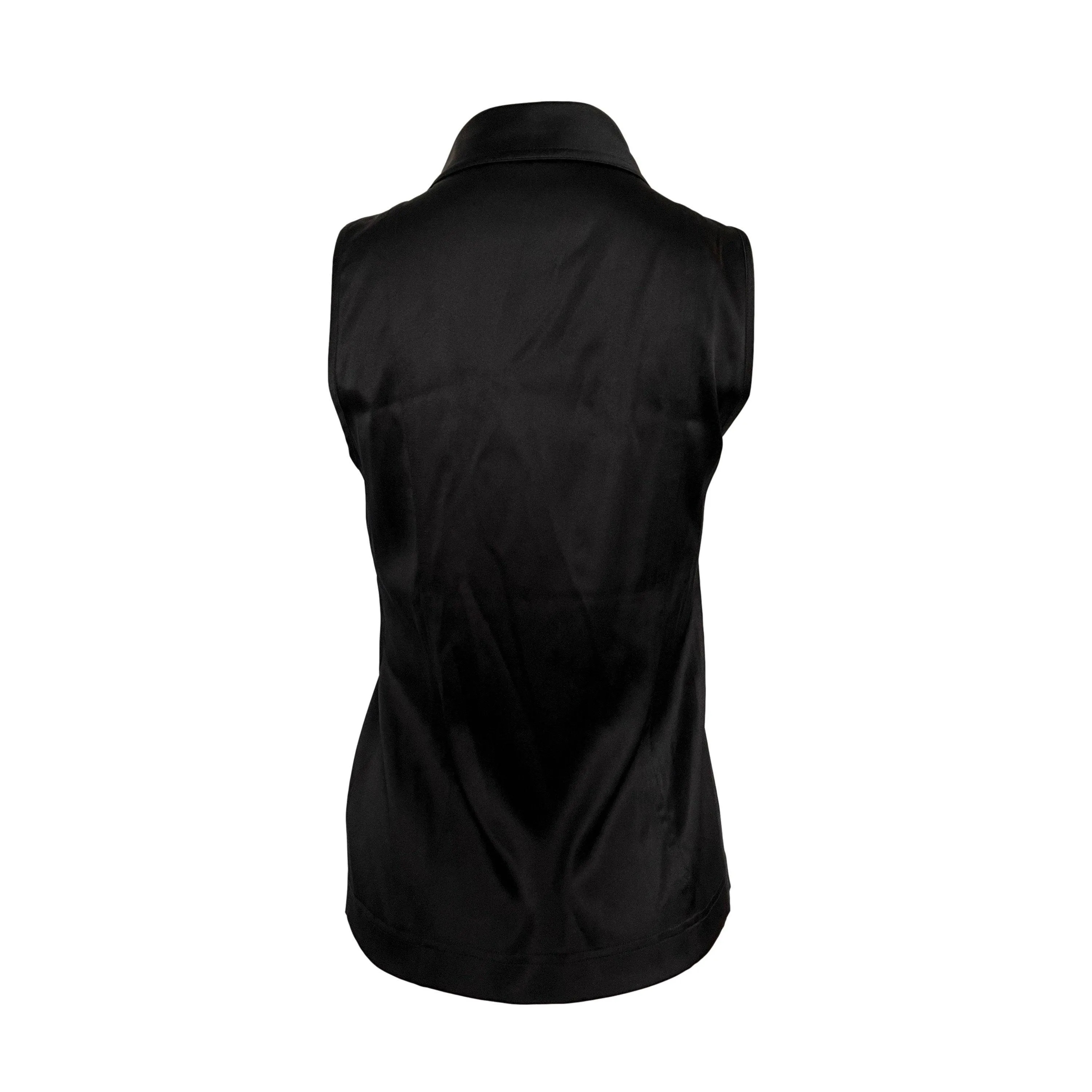 Chanel Black Silk Logo Button Down Tank