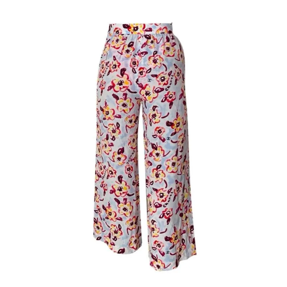 Chanel Floral Logo Silk Pants
