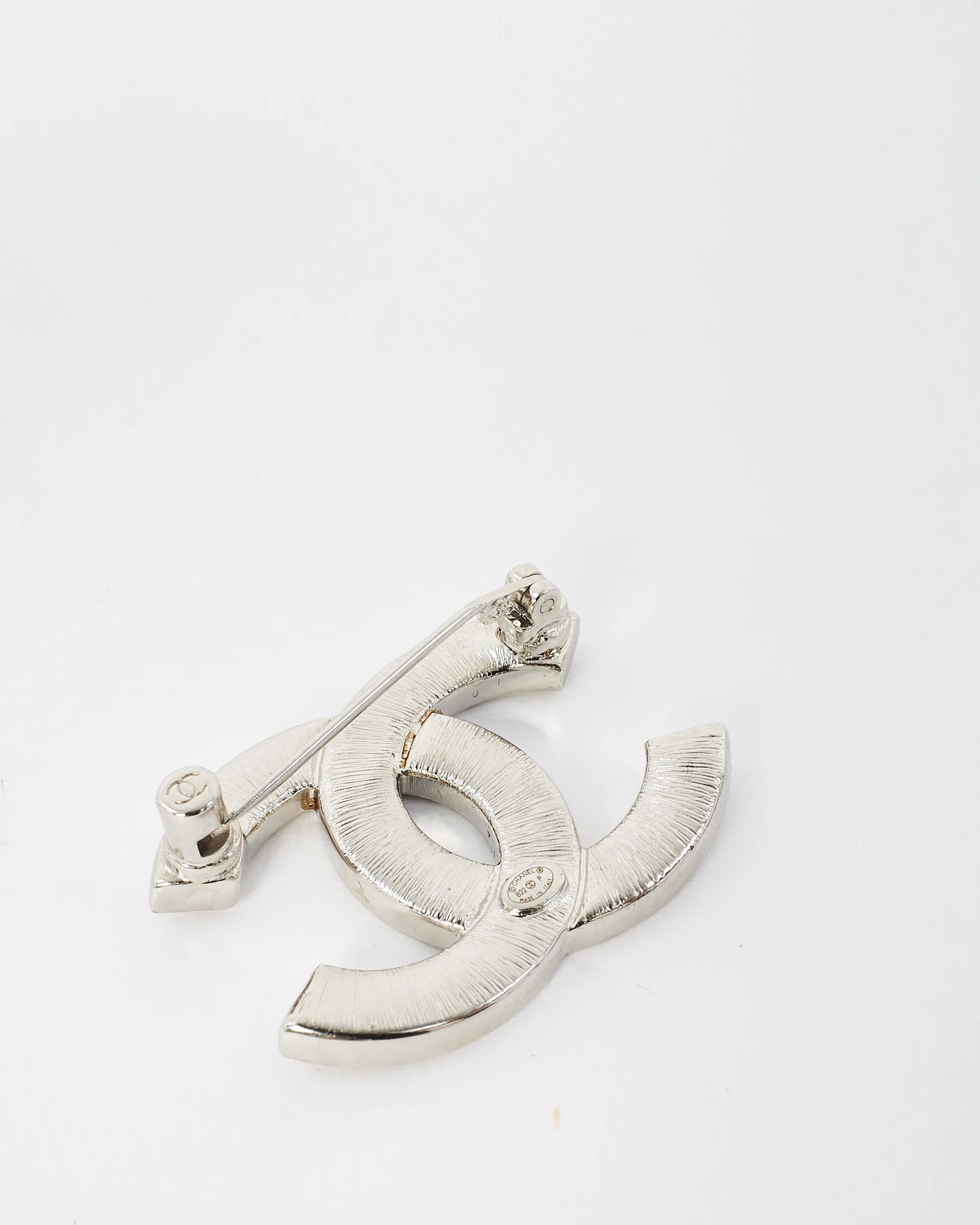 Chanel Silver CC Metal Chain Logo Brooch