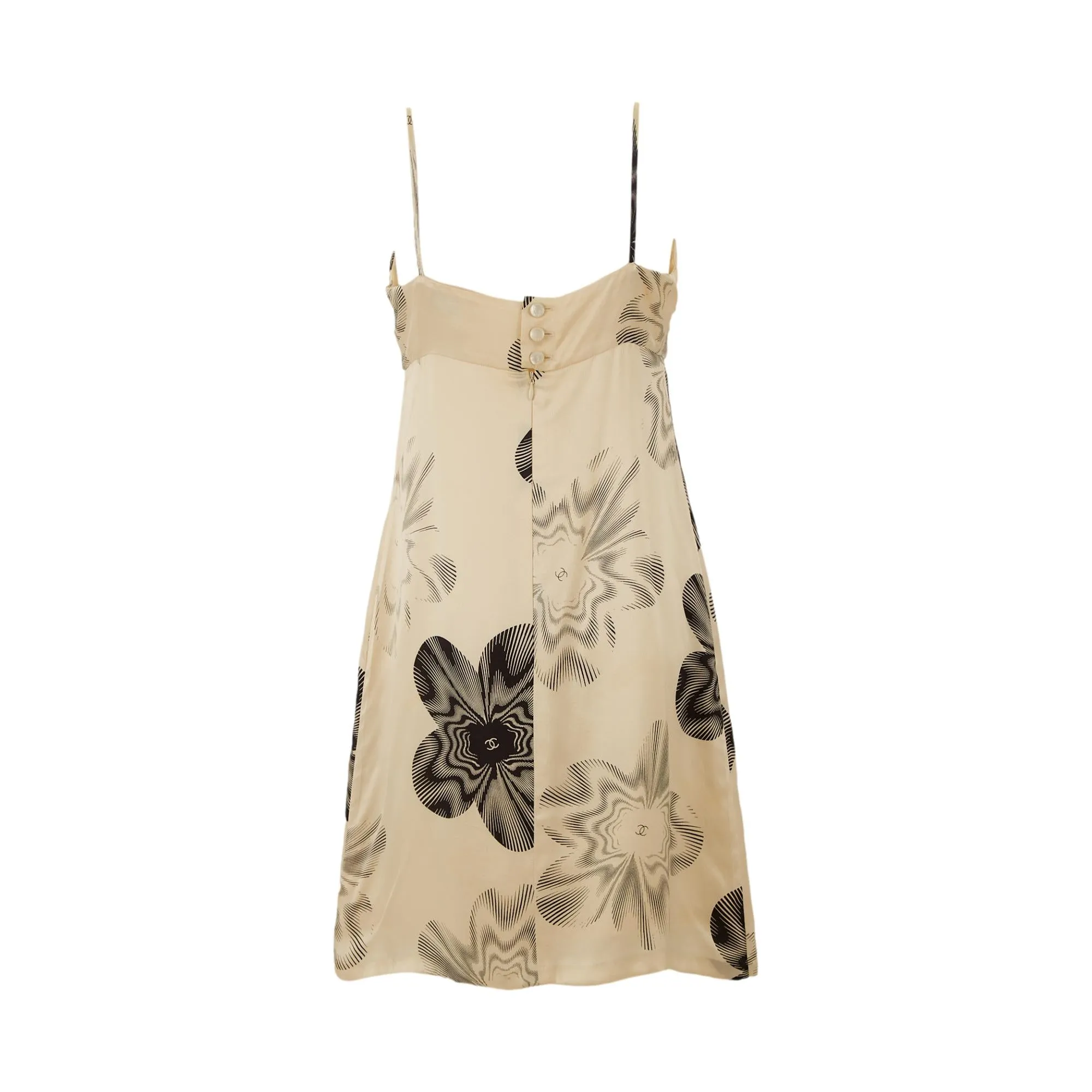Chanel White Floral Logo Silk Dress