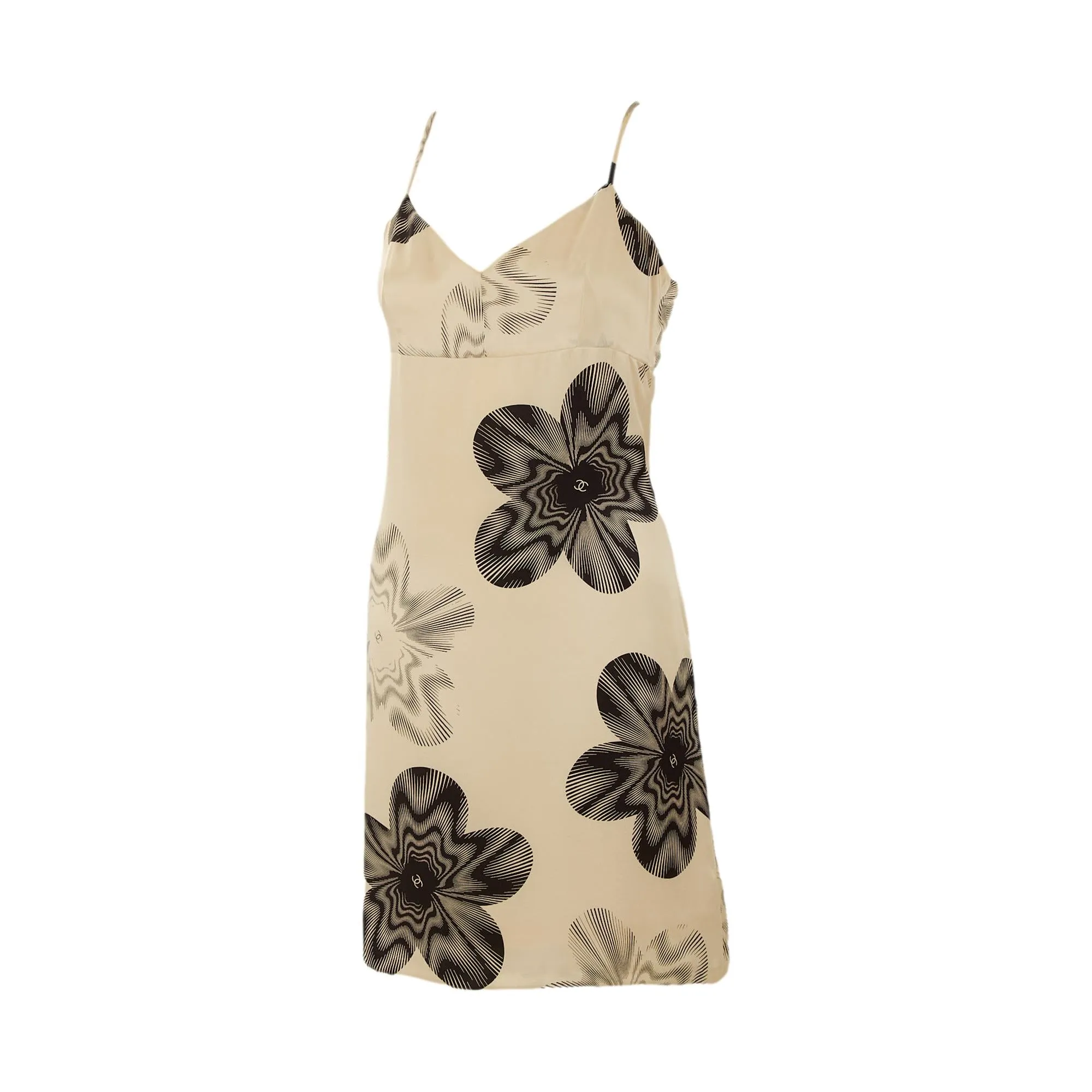 Chanel White Floral Logo Silk Dress