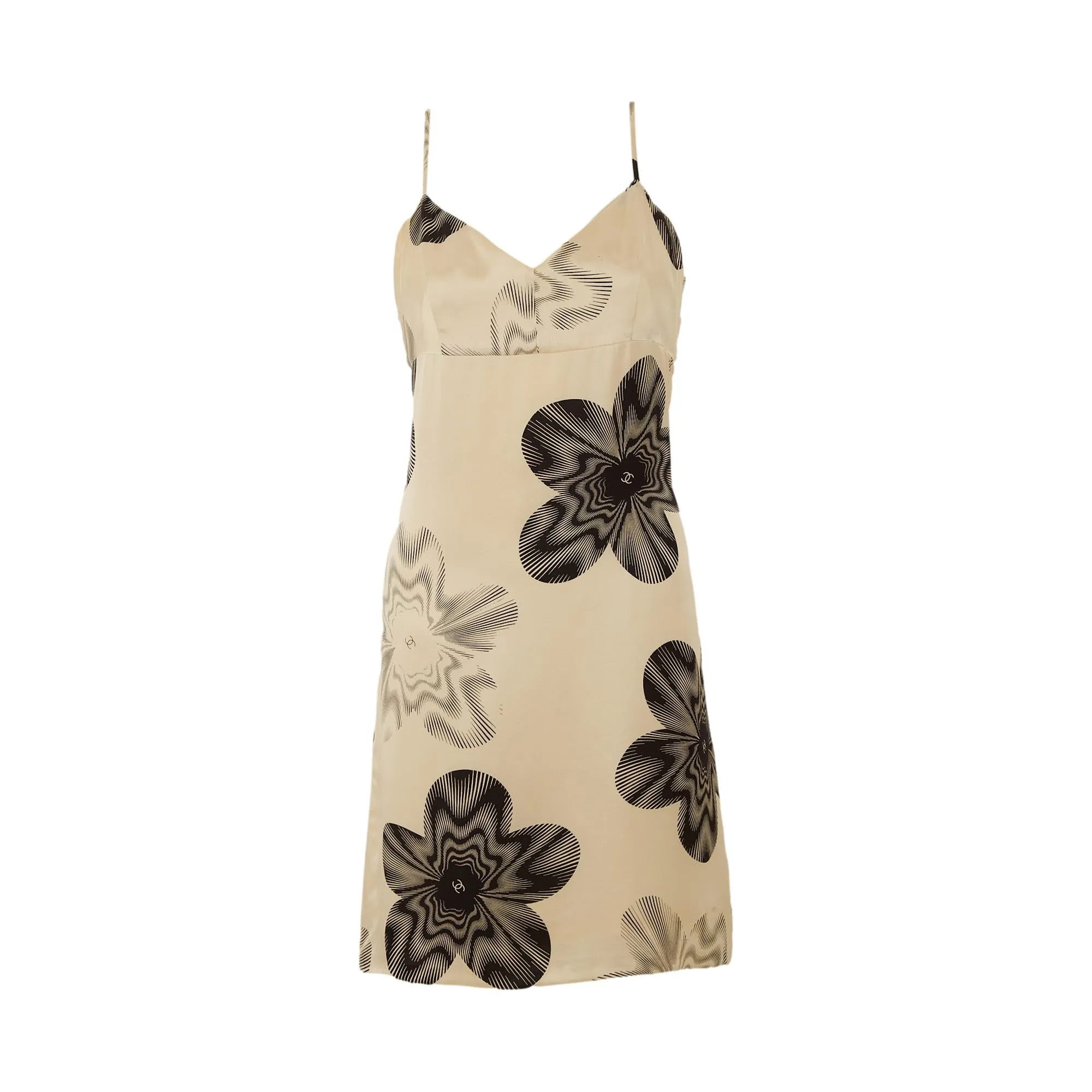 Chanel White Floral Logo Silk Dress