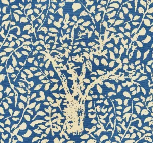 China Seas: Arbre De Matisse Reverse - Custom China Blue on Tinted Linen /Cotton