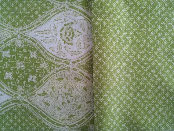 China Seas Fabric: Balinese Star - Custom Southfield Green on White Belgian Linen / Cotton