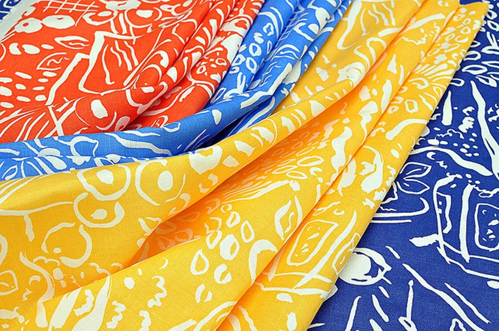 China Seas Fabric: Bonaire II - Custom White on Beige Belgian Linen / Cotton