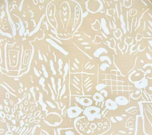 China Seas Fabric: Bonaire II - Custom White on Beige Belgian Linen / Cotton