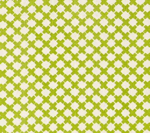 China Seas Fabric: Double Cross  One Color - Custom Jungle Green on Tinted Belgian Linen/Cotton