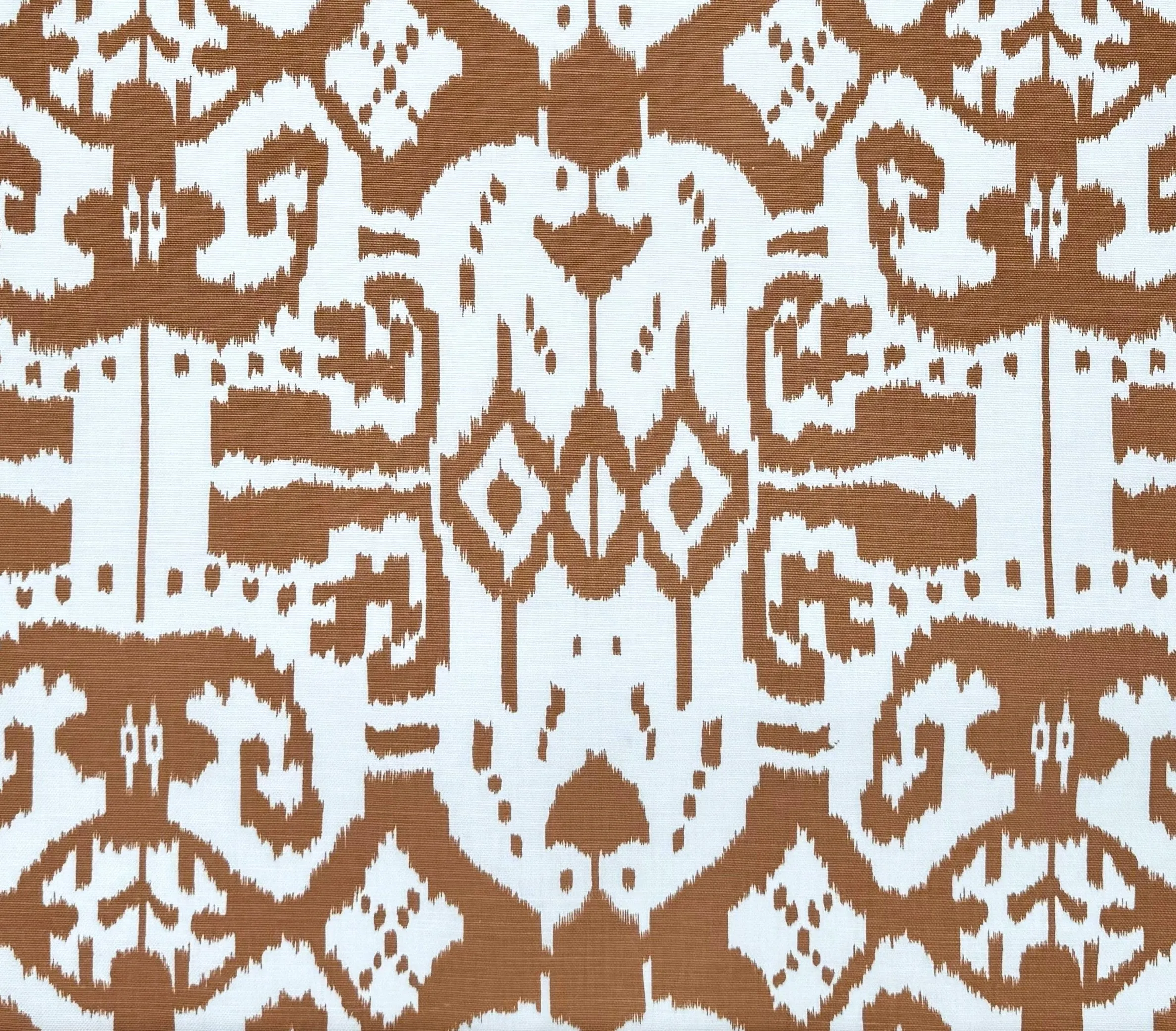 China Seas Fabric: Island Ikat - Custom Camel on White Belgian Linen / Cotton