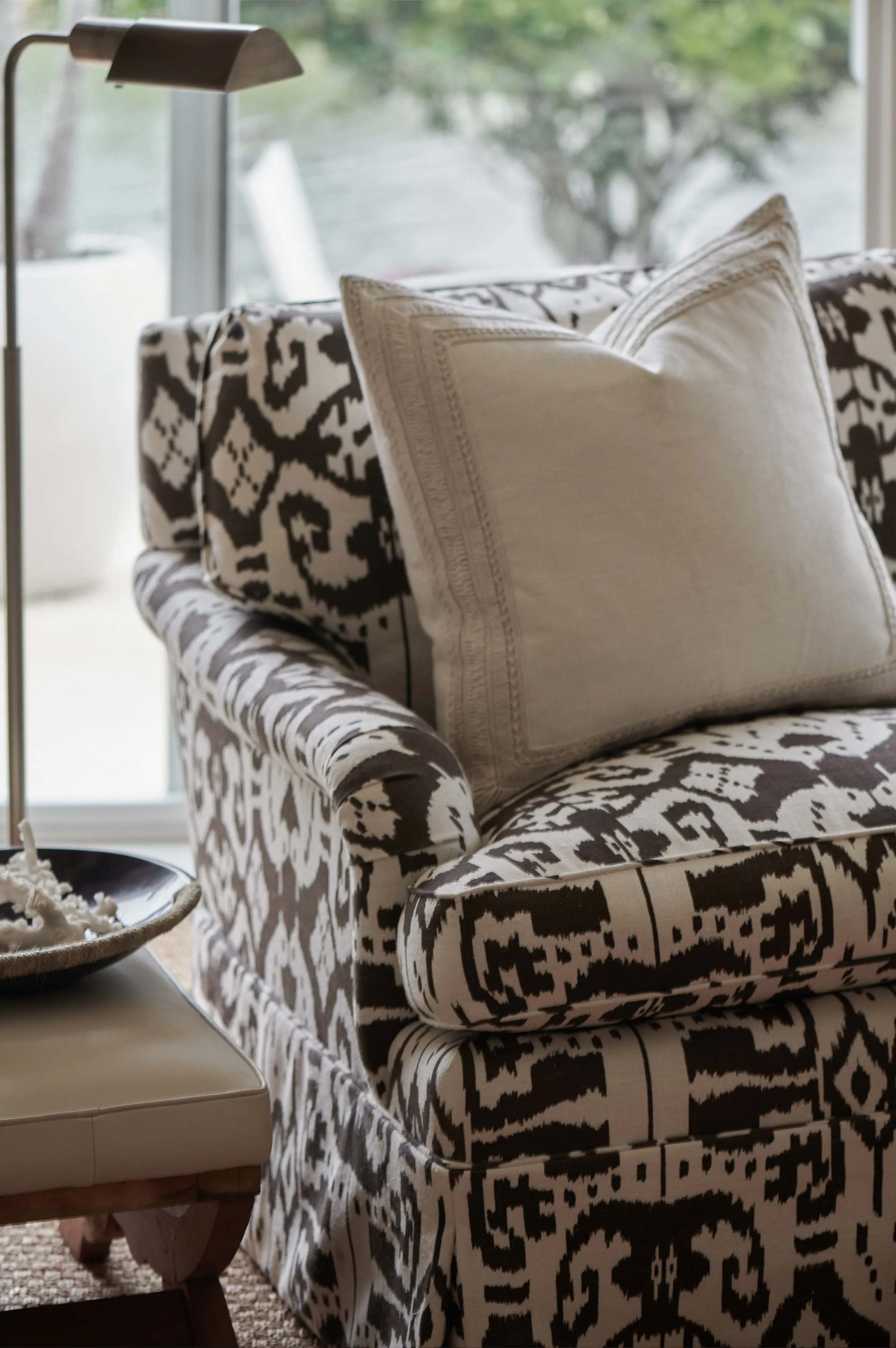 China Seas Fabric: Island Ikat - Custom Camel on White Belgian Linen / Cotton